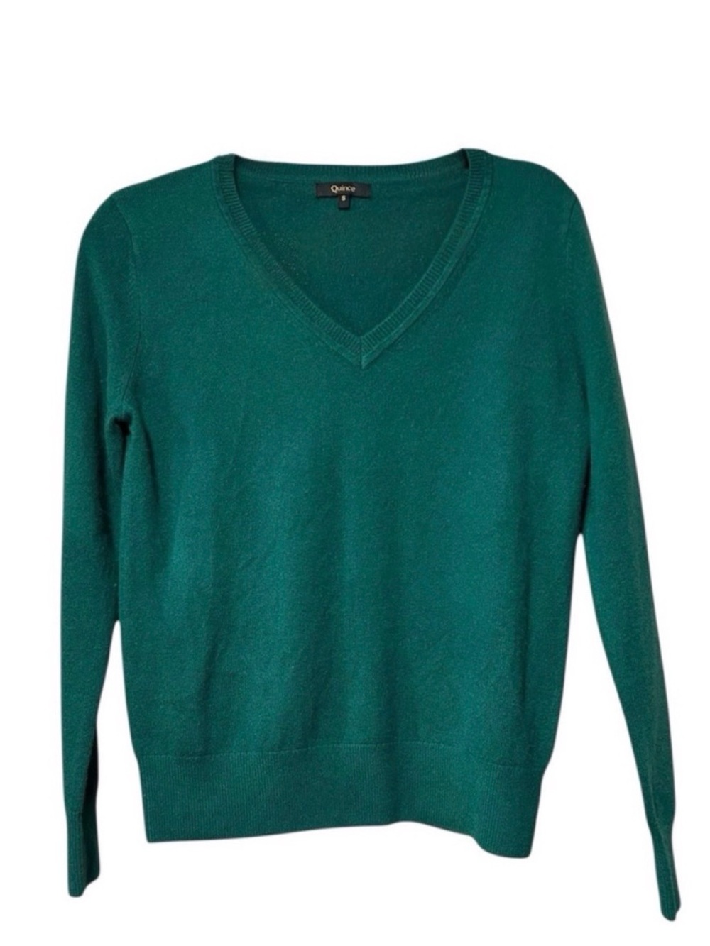 Quince Jewel Green Cashmere V Neck Sweater